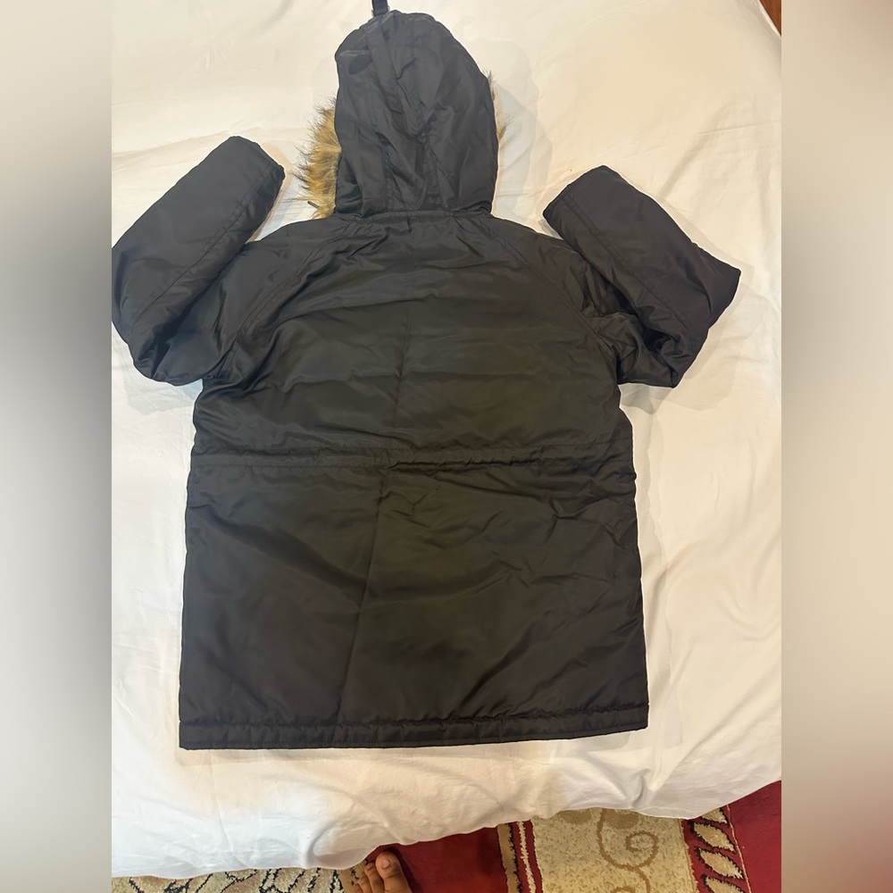 Tommy top Gun Kids Black Puffer Jacket with Faux Fur Hood - Picture 3 of 15